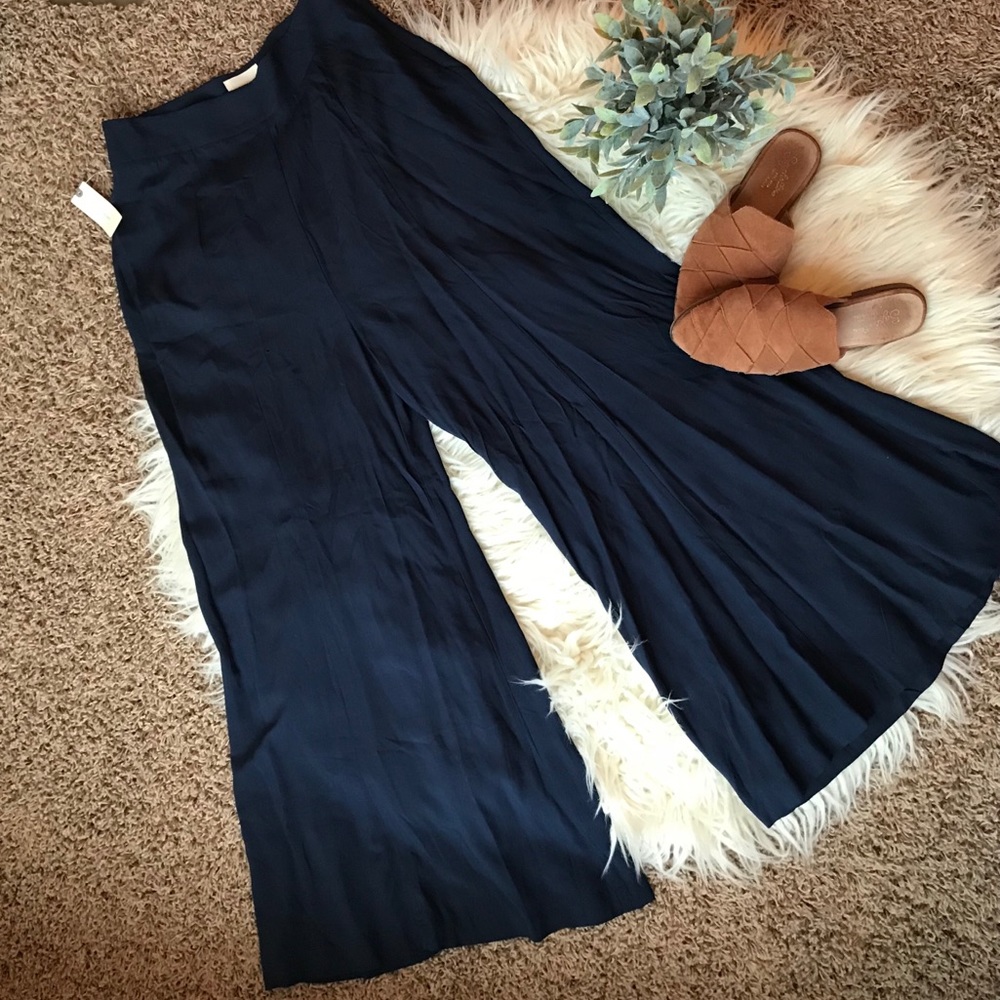 Anthropologie Maeve Canna navy wide leg pants, 4